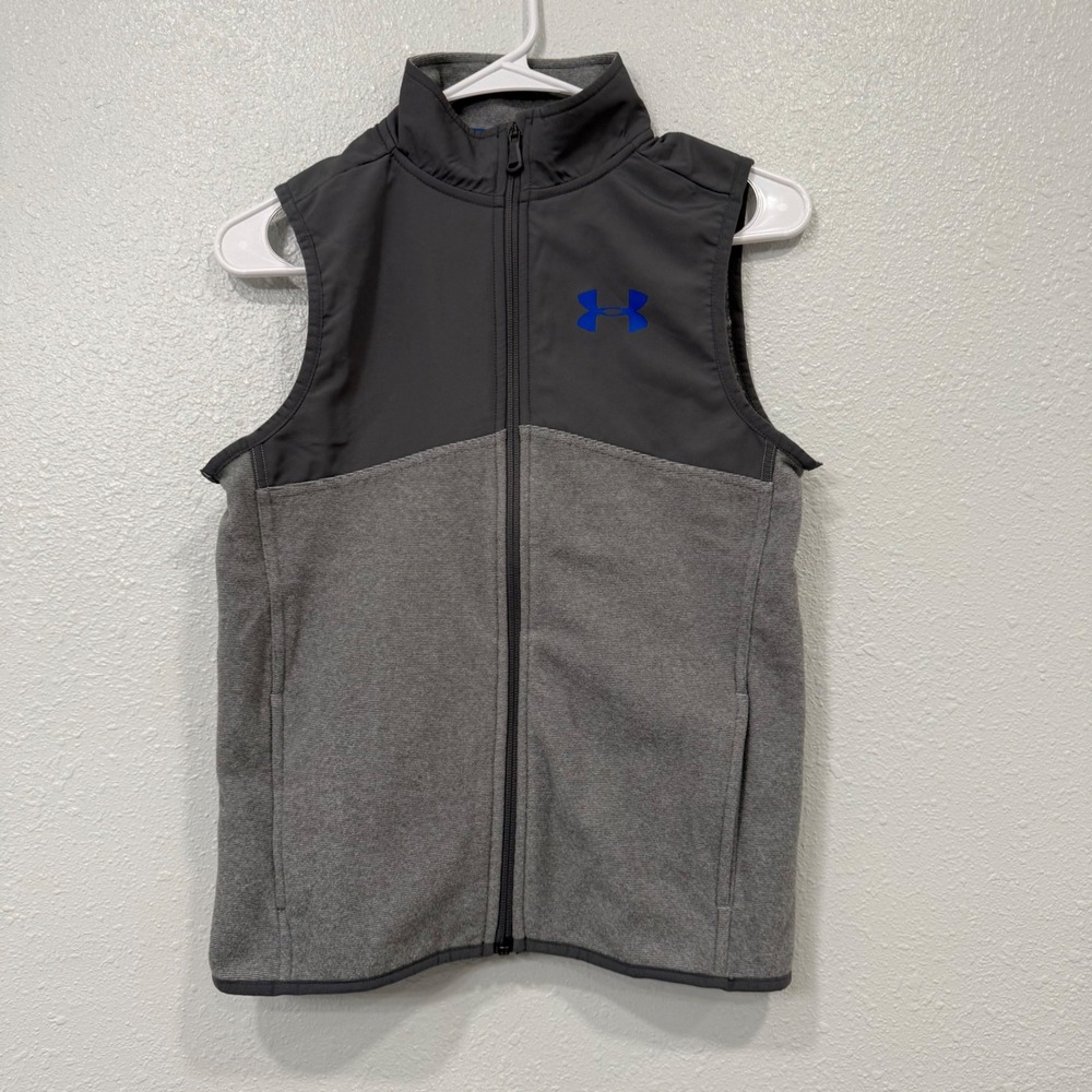 Under Armour ColdGear Boys Youth Medium Gray Full Zip Fleece Vest A1325